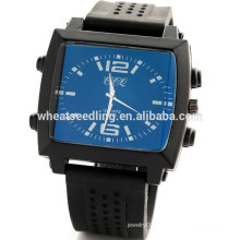Square dial blue face army silicone wristband watch